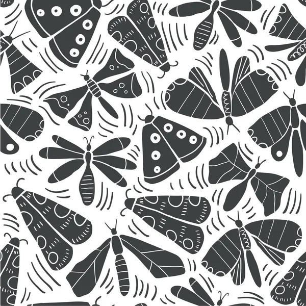 Motif sans couture avec des papillons décoratifs, papillon de nuit — Image vectorielle