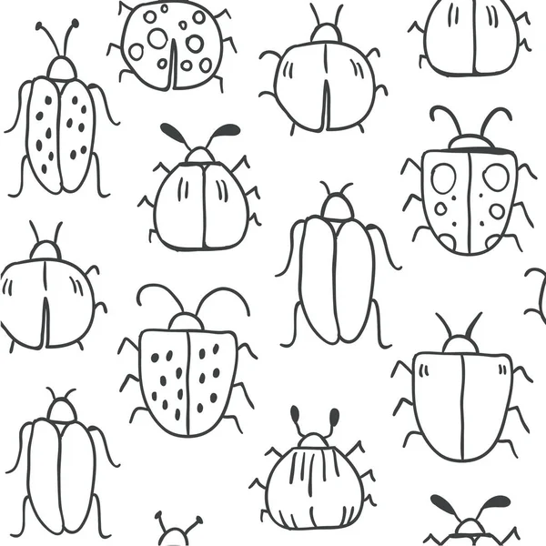 Seamless Pattern Decorative Outline Bugs Line Hand Drawn Doodle Vector — Stock Vector