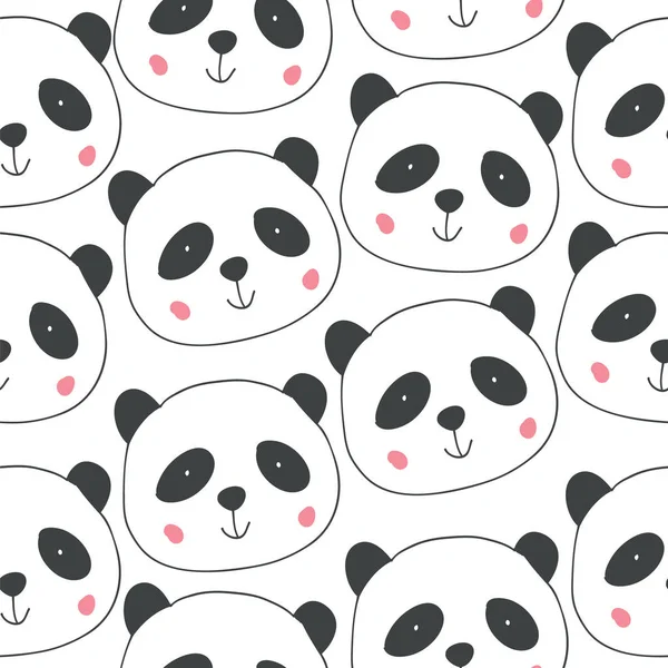 Padrão sem costura infantil com pandas desenhados à mão — Vetor de Stock