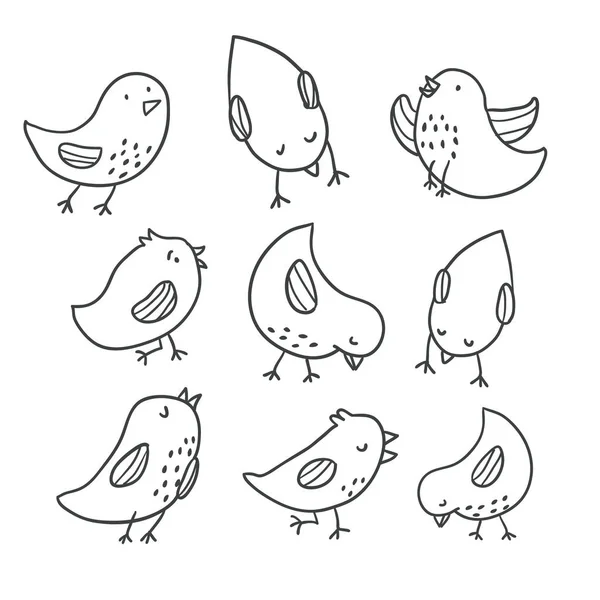 Verzameling van cute hand getekende vogel doodles. — Stockvector