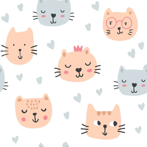 Schattige katten in glazen naadloze patroon — Stockvector