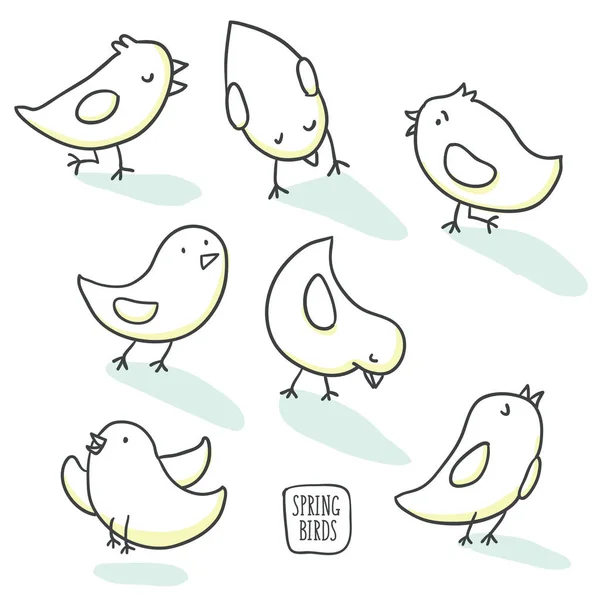 Collection of cute hand drawn bird doodles. — Stock Vector