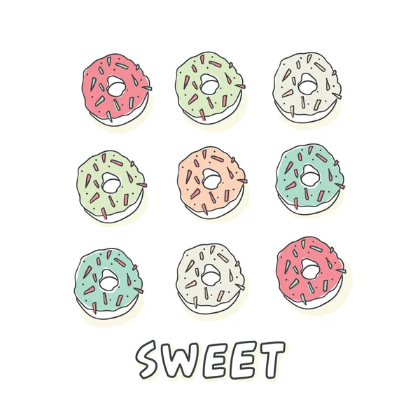 Ensemble de beignets colorés de dessin animé doux isolés — Image vectorielle