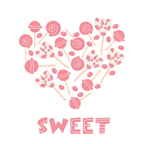 Dulces amante ilustración piruleta, postres dulces — Vector de stock