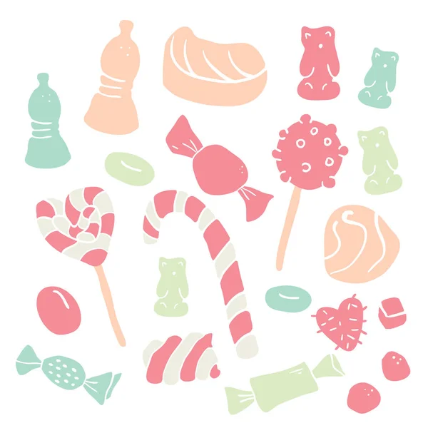 Set hand drawn candies, donut, lollipop, candy Stock Illustration