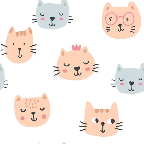 Cute cats in glasses seamless pattern — Stock Vector