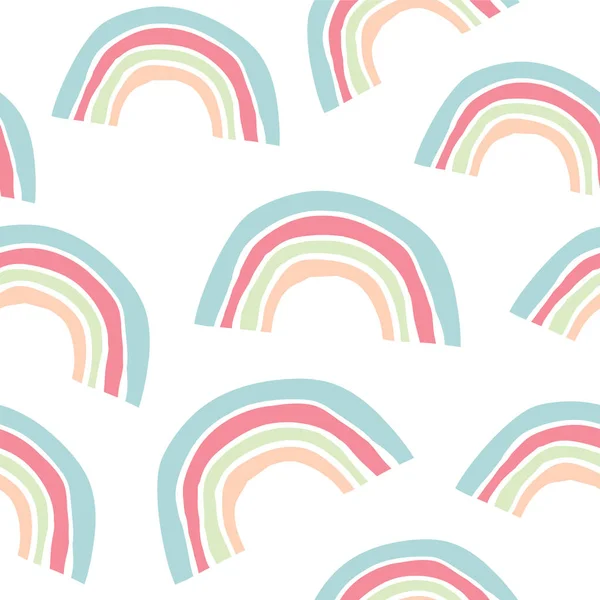 Kinderen hand getekend patroon met kleurrijke regenbogen — Stockvector