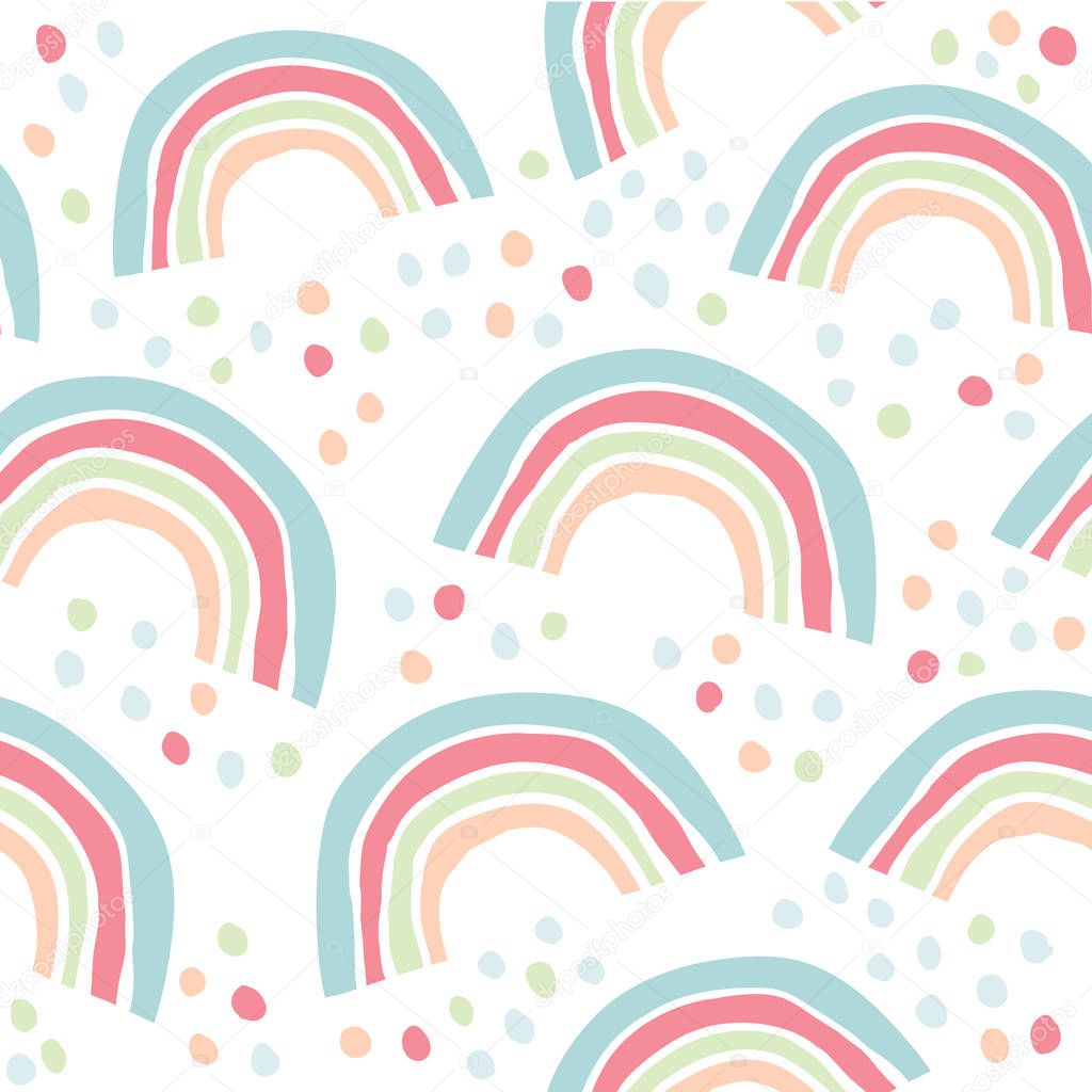 kids hand drawn pattern with colorful rainbows
