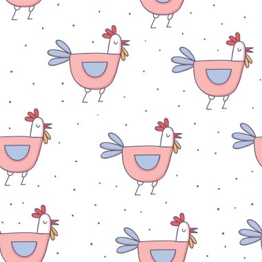 Sevimli çizgi horoz Dikişsiz desen stili doodle