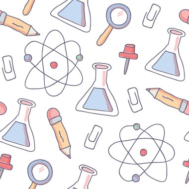 Doodle okul malzemeleri ile sevimli Dikişsiz desen