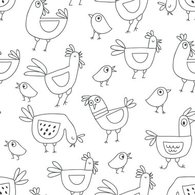 Sevimli çizgi horoz Dikişsiz desen stili doodle