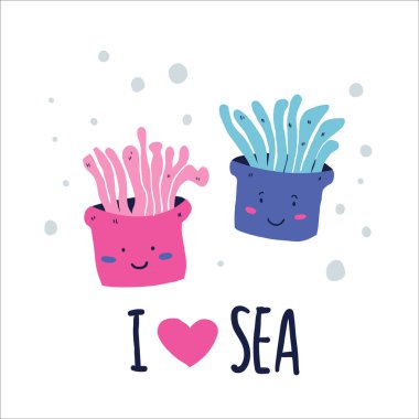 Sevimli Doodle deniz yaratıklar ben deniz yazı seviyorum
