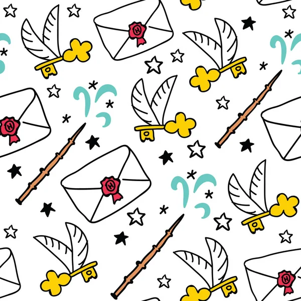 Witches school magical objects seamless pattern — ストックベクタ