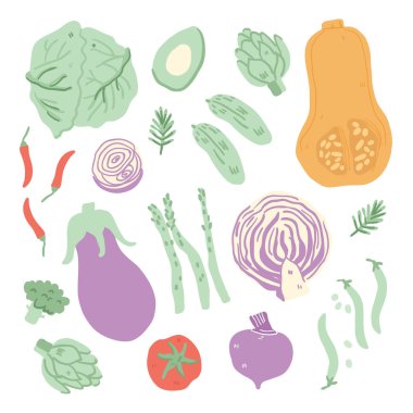 El çizilmiş doodle sebzeler beyaz izole