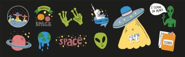 Mizahi ufo işaretleri ile bir uzay teması ayarlayın