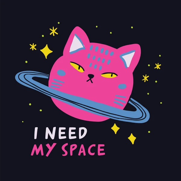 Lindo espacio gato dibujo con necesito mi espacio signo — Archivo Imágenes Vectoriales