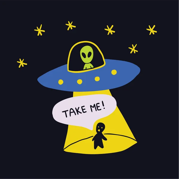 Renkli karikatür kroki tarzı baskı- uzay gemisi Ufo