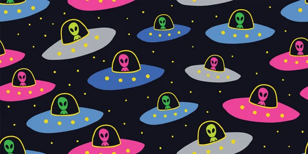 Kinderachtig naadloze patroon-hand getrokken Cosmos UFO — Stockvector