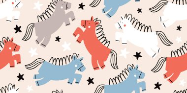 renkli atlar ile çocukça sorunsuz desen