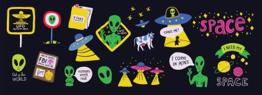 Mizahi ufo işaretleri ile bir uzay teması ayarlayın
