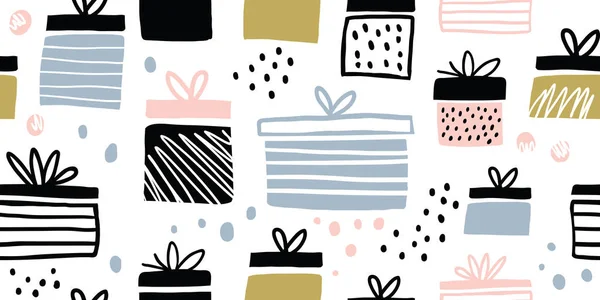Renkli minimalist hediye kutuları ile sorunsuz desen — Stok Vektör