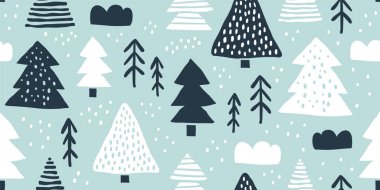 Çocuksu dikişsiz desen, siyah beyaz çam