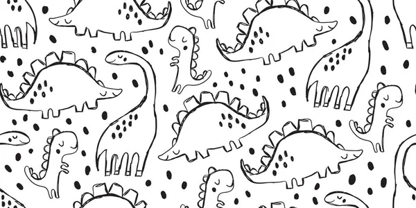 Kids dino pattern as outline ink kids drawing — Stock Vector