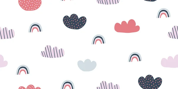 Childish seamless pattern with minimalistic clouds — Stock Vector