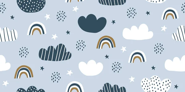 Childish seamless pattern with minimalistic clouds — Stock Vector