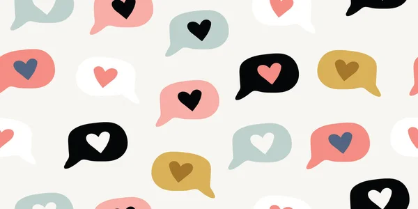 Padrão sem costura com doodle amor emoji coração — Vetor de Stock