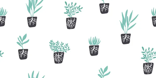 Plantes de jardin biologiques motif sans couture minimaliste — Image vectorielle