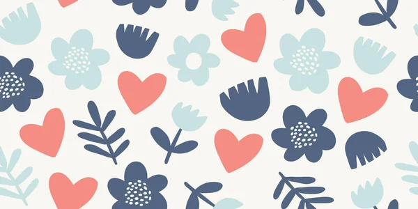 Elegantes nahtloses Muster mit Blumen, Herzen — Stockvektor