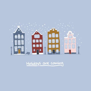 Noel Amsterdam kış tatili kartpostalı