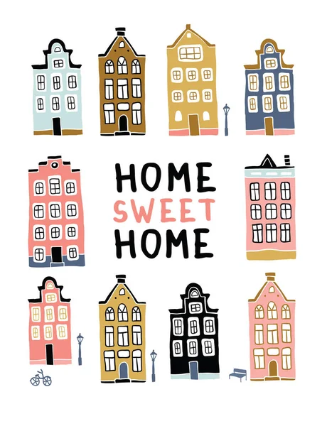 Skandinavischen Stil Illustration Amsterdam Häuser — Stockvektor