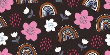 Renkli çiçekler ve gökkuşağı ile kusursuz desen