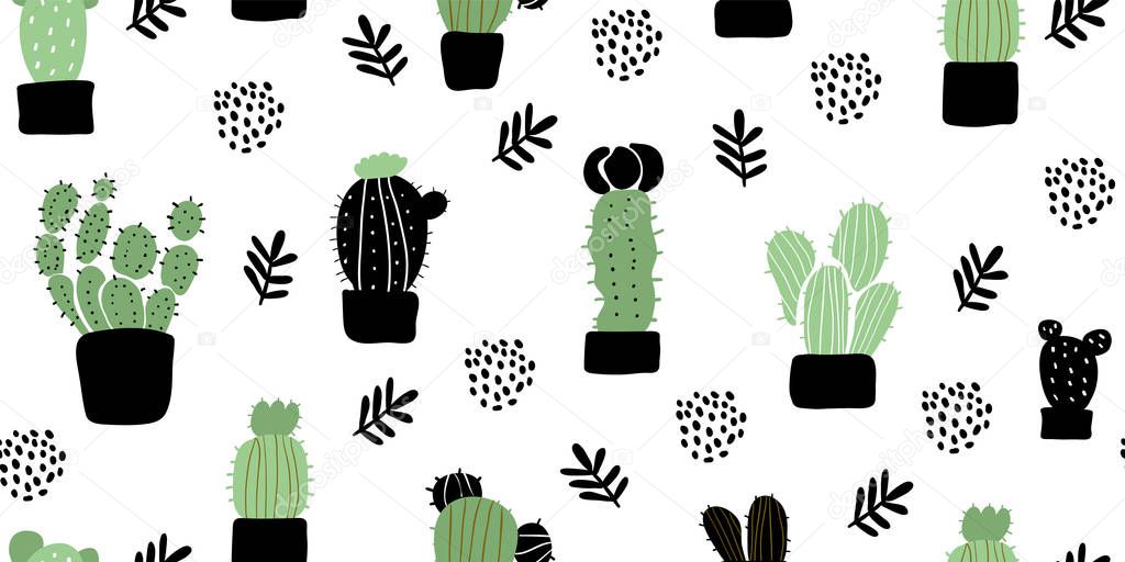 Seamless pattern with cactuses, succulents