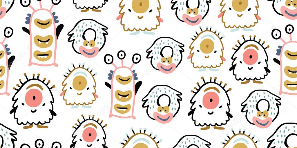 Kids seamless pattern with colorful cute monsters 