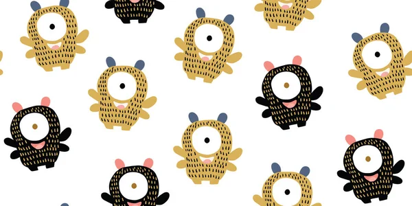 Kids seamless pattern with colorful cute monsters — Stock Vector