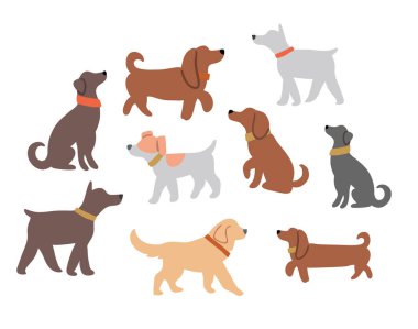 Şirin köpek siluetleriyle vektör illüstrasyonu 