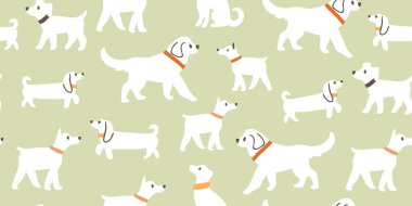Seamless pattern with cute white dogs vector