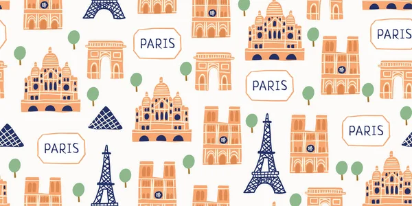 Бесшовный узор - туристические достопримечательности Парижа — стоковый вектор