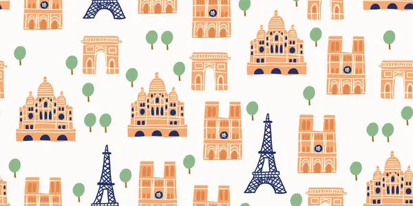 Seamless pattern- tourist paris landmarks — Stock Vector