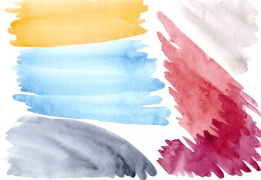 Çok renkli soyut suluboya noktalar dan fırça çizgili. Bir beyaz kağıt dokusu üzerinde boya.