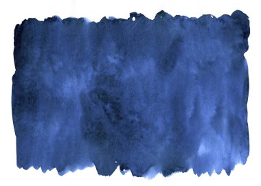 Mavi el yapımı brushstroke sulu boya lekesi, beyaz arka plan, modaya uygun bir tasarım için soyut öğe üzerinde izole