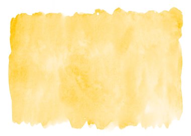 Beyaz arka planda, modaya uygun bir tasarım için soyut öğe izole sarı el yapımı brushstroke sulu boya lekesi