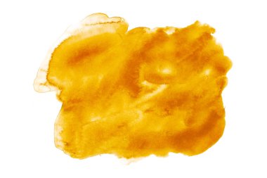 Beyaz arka plan üzerine oval turuncu suluboya. Kağıt üzerinde sıçramasına renk. Çizilmiş bir koludur. Sevgililer günü ya da düğün için suluboya doku.