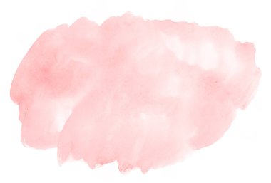 Beyaz arka plan üzerine soyut pembe suluboya. Kağıt üzerinde sıçramasına renk. Elle çizilmiş şablon tasarımı ve metin için.