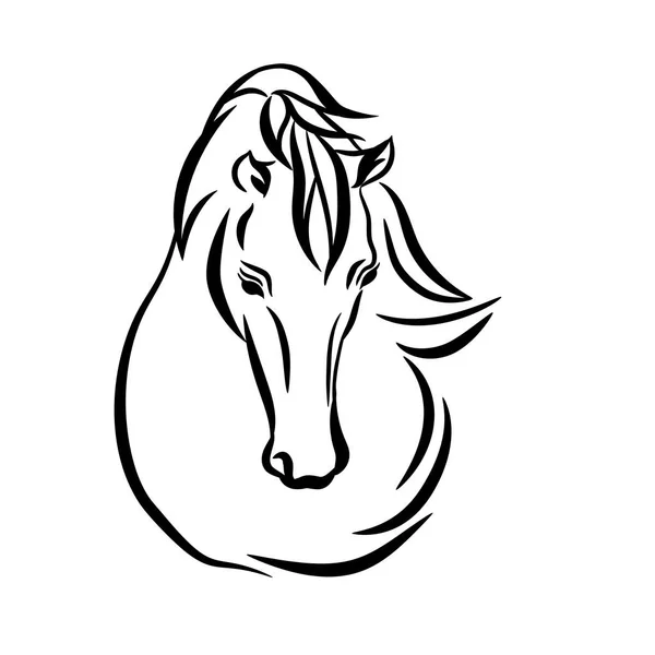 Horse head graphic logo template, raster illustration on white background. Stylish horse head outline for stable, farm, club race design. Racer or rearing mustang and running stallion.