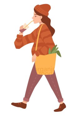 Kız beyaz arka plan üzerinde alışveriş olduğunu. Düz karikatür vektör illüstrasyon.