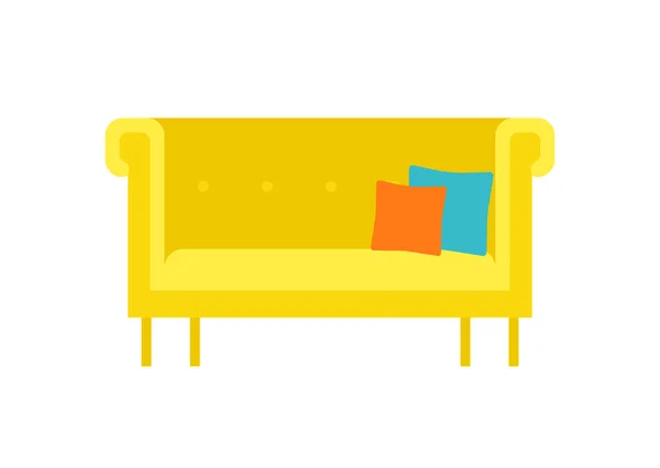 Sárga puha, elegáns kanapé otthoni és irodai fehér háttérrel. Vektorkanapé. Dívány lapos illusztráció — Stock Vector
